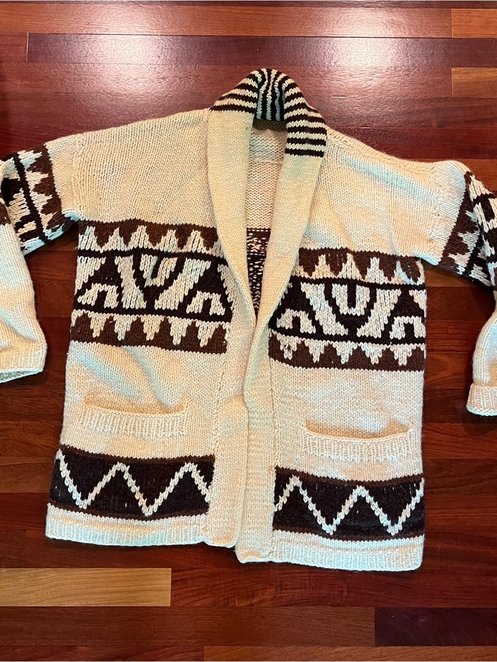 Vintage Hand Knit Wool Starsky/Cowichan-style Heavyweight Cardigan (no tags)